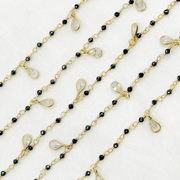 Coated Black Spinel & CZ Dangle Gold Plated Wire Chain.